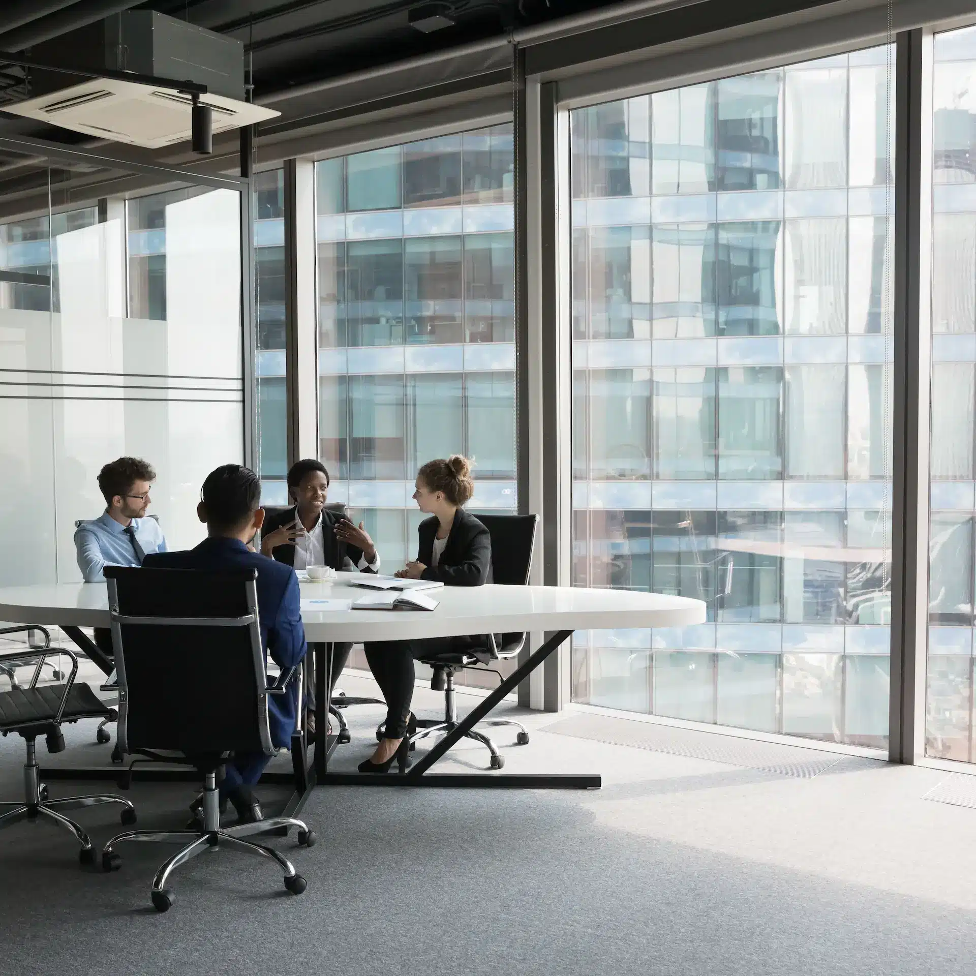 A team meeting to discuss the requirements for a planned commercial acquisition.