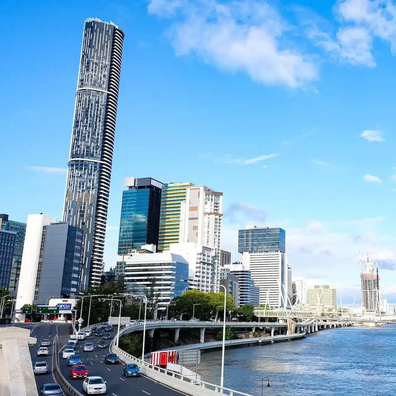 View up the river in the Brisbane CBD on a sunny day.