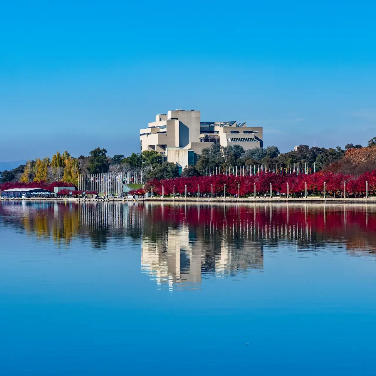 A view across the water of the High Court in Canberra ACT
